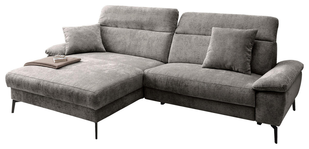 ECKSOFA Struktur Anthrazit  - Anthrazit/Schwarz, Konventionell, Textil/Metall (178/300cm) - Livetastic