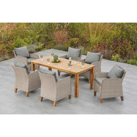 GARTENTISCHGRUPPE Akazie Hartholz Stahl  - Beige/Beigebraun, KONVENTIONELL, Holz/Kunststoff - Gardenson