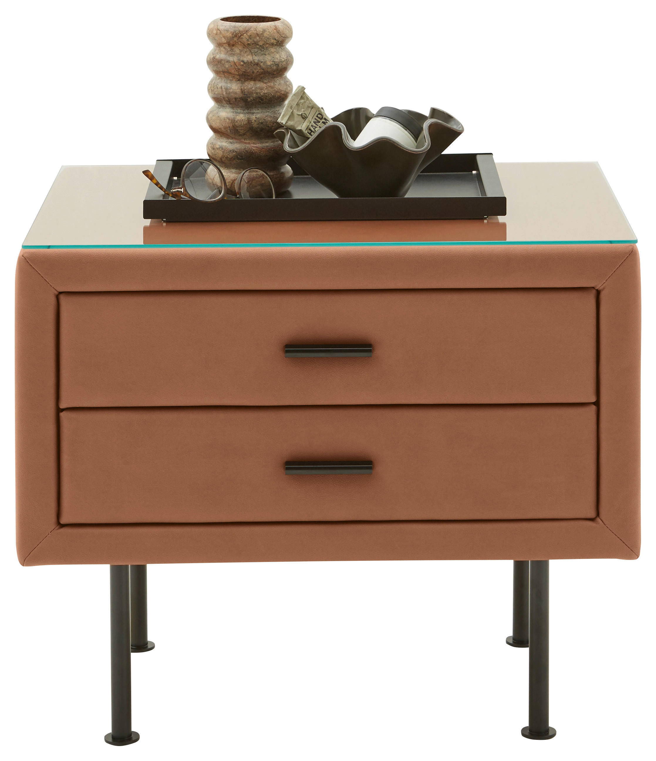 NACHTSCHRANK 60/45,5/50,5 cm  - Schwarz/Braun, KONVENTIONELL, Glas/Textil (60/45,5/50,5cm) - Dieter Knoll