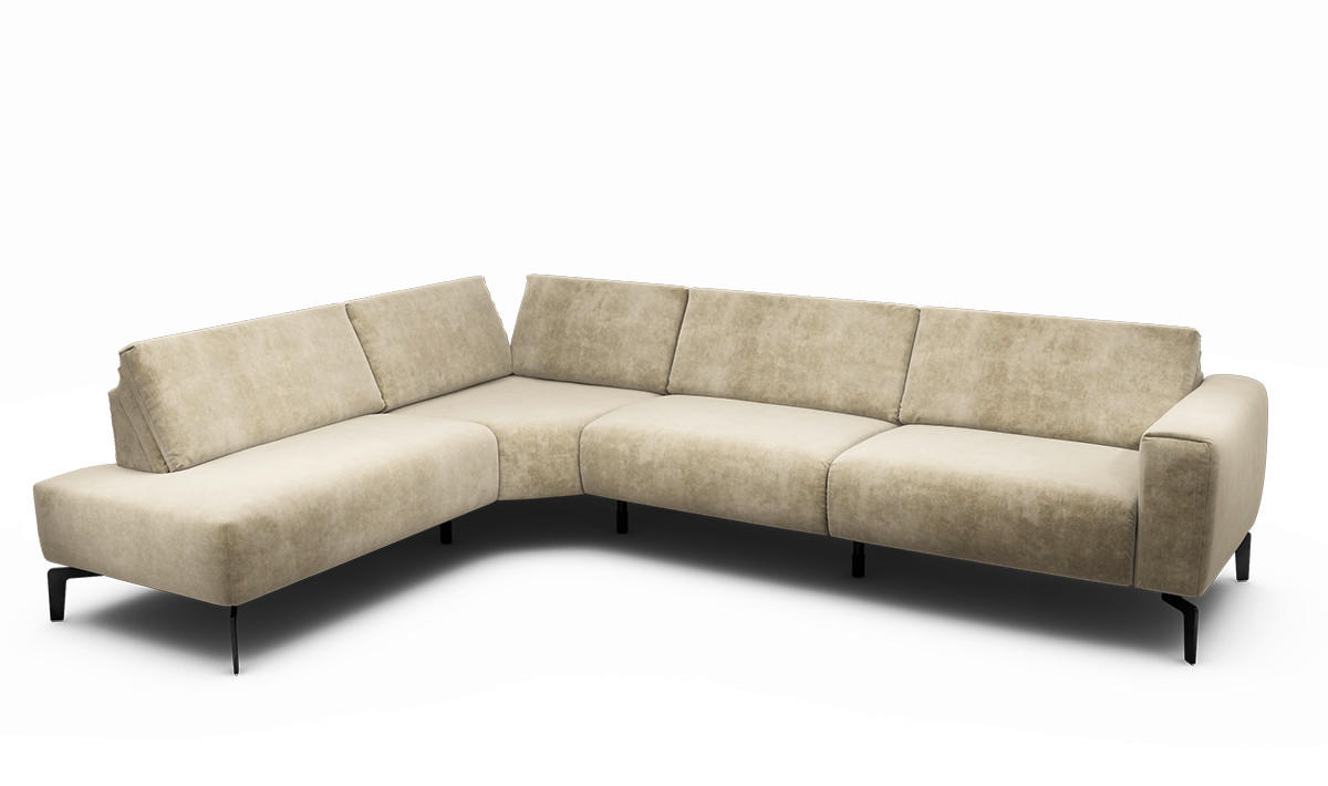 ECKSOFA Cosy Naturfarben Samt  - Schwarz/Naturfarben, Design, Textil/Metall (213/296cm) - SENSOO