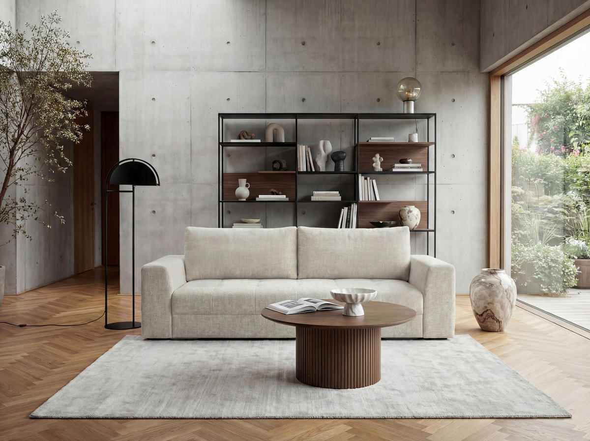 SCHLAFSOFA Struktur Creme  inkl. Zierkissen, Rückenkissen, Bettkasten, Schlaffunktion, Rücken echt  - Creme/Schwarz, KONVENTIONELL, Kunststoff/Textil (253/87/102cm) - Xora
