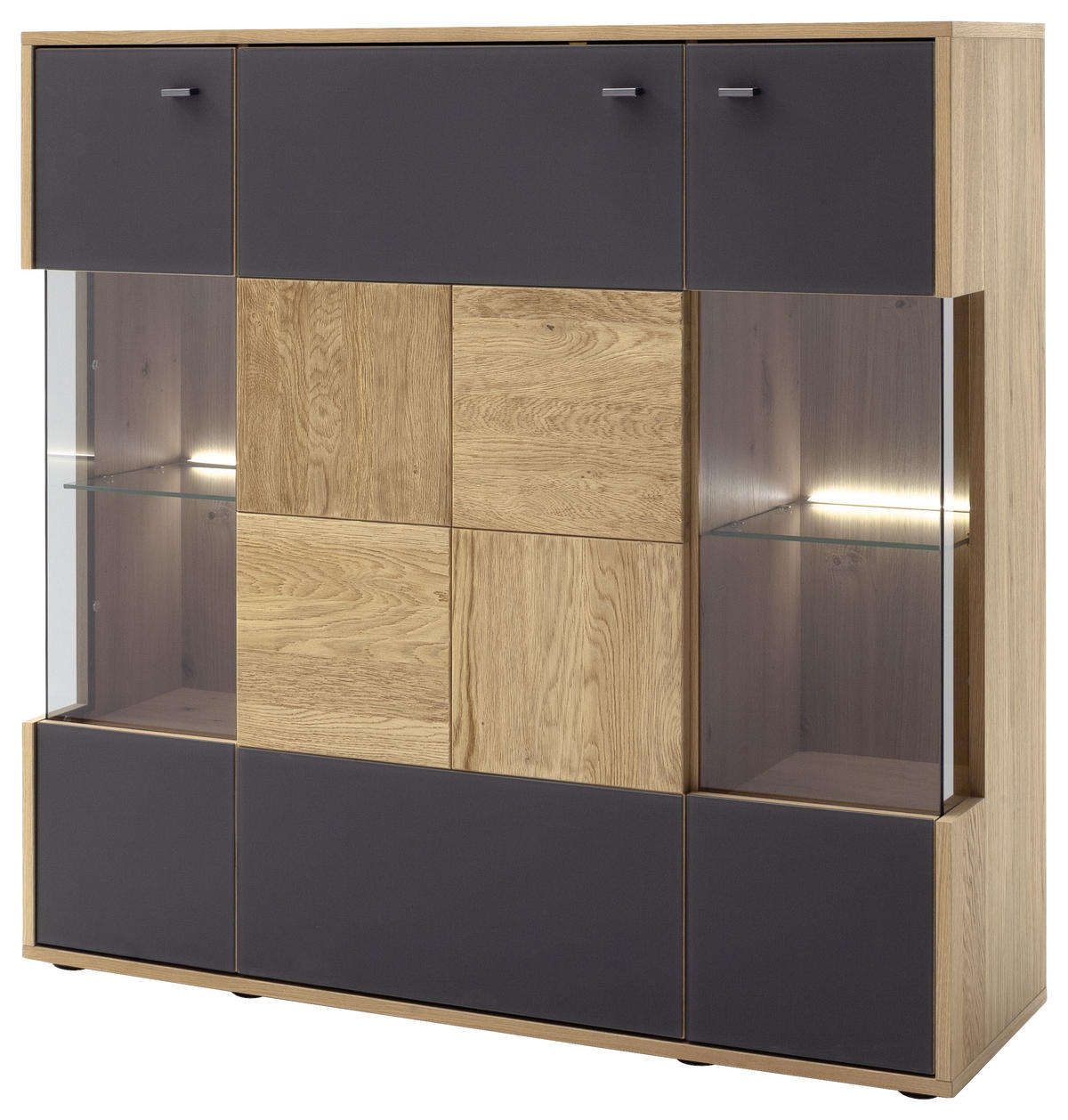 HIGHBOARD  in 124/120/37 cm  - Eiche Bianco/Anthrazit, Design, Glas/Holz (124/120/37cm) - MID.YOU