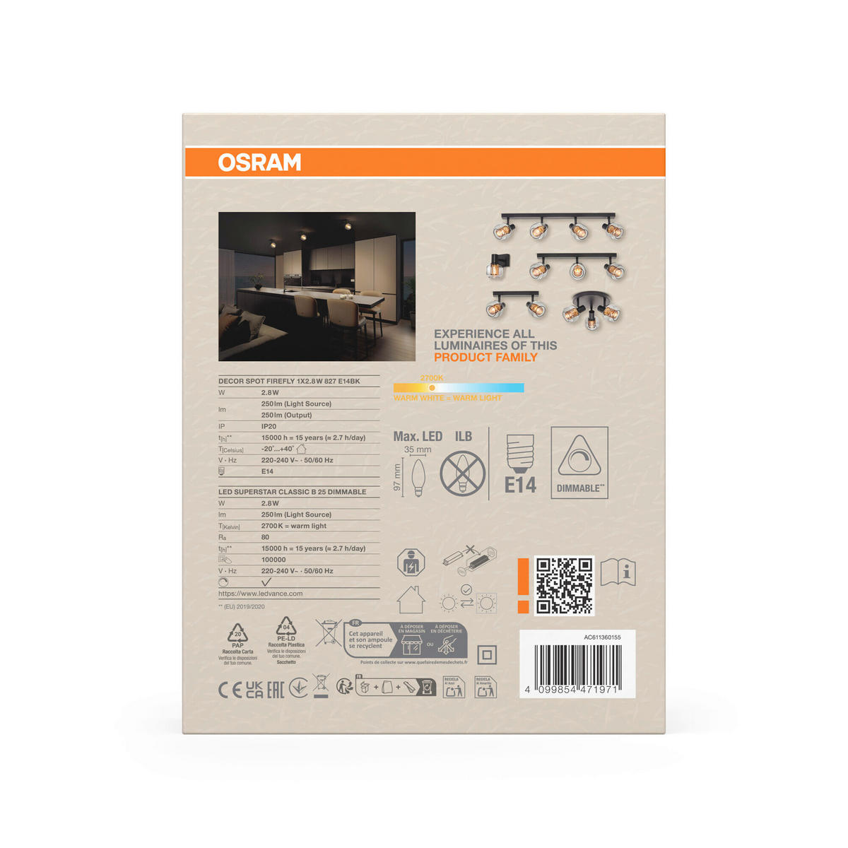 LED-STRAHLER 10,5/14,5/15,2 cm   - Basics, Glas/Metall (10,5/14,5/15,2cm) - Osram