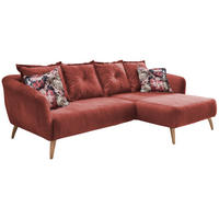 ECKSOFA in Velours Koralle, Multicolor  277/162 cm  - Koralle/Buchefarben, MODERN, Holz/Textil (277/162cm) - Livetastic