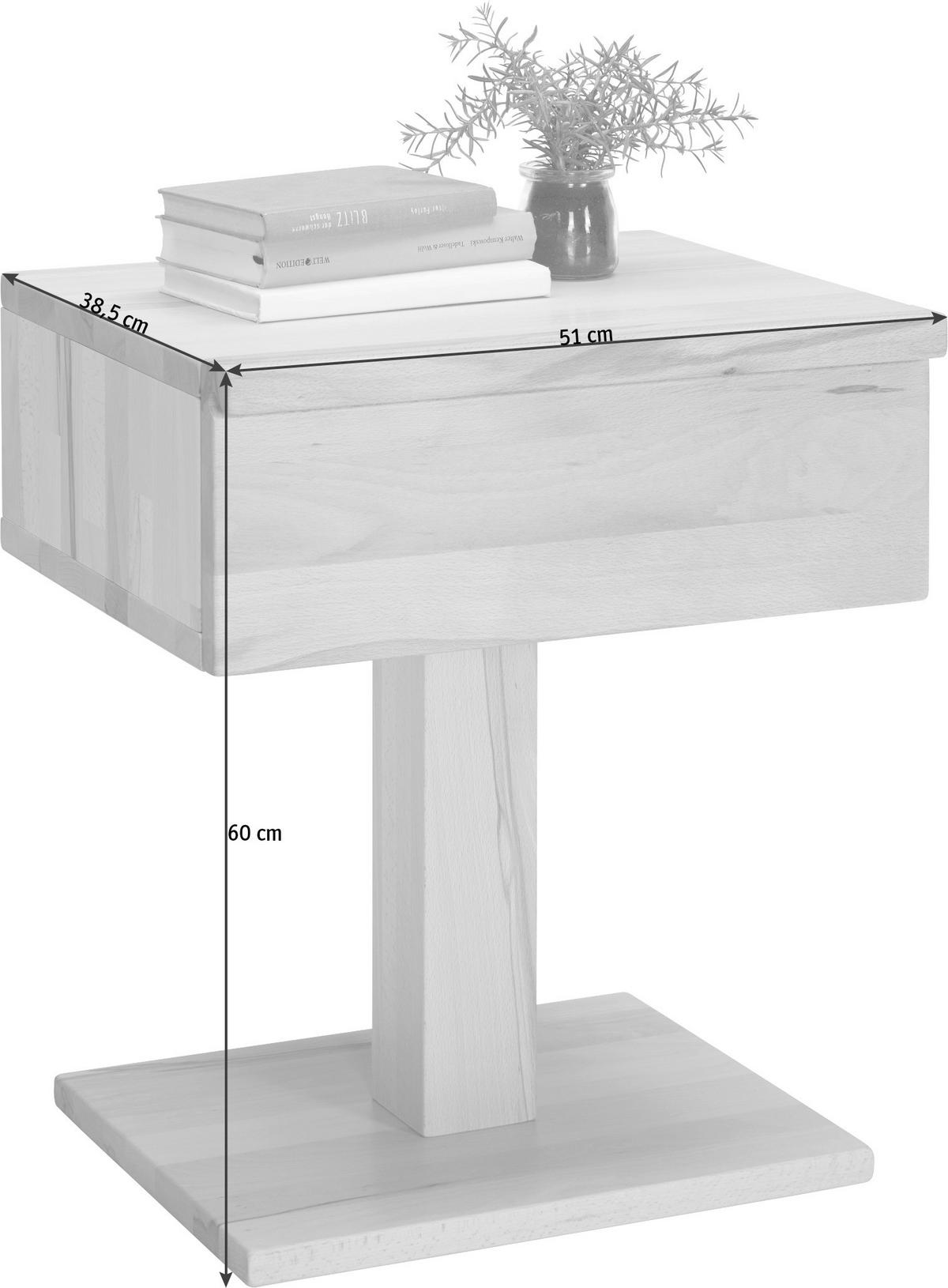 NACHTSCHRANK 51/60/38,5 cm Kernbuche massiv  - Buchefarben, Natur, Holz (51/60/38,5cm) - Linea Natura
