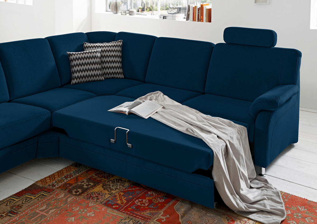 ECKSOFA in Flachgewebe Dunkelblau  - Alufarben/Dunkelblau, Konventionell, Textil/Metall (287/269cm) - Beldomo System