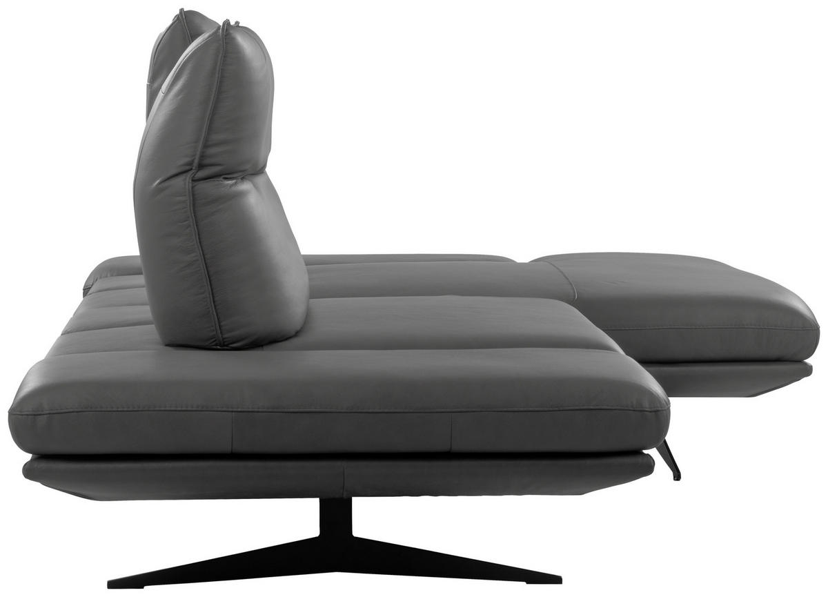 ECKSOFA 235/160 cm  in Echtleder Dunkelgrau Rücken echt, Armteilverstellung, Kopfteilverstellung, Sitztiefenverstellung  235/160 cm  - Dunkelgrau/Schwarz, Design, Leder/Metall (235/160cm) - Celina Home