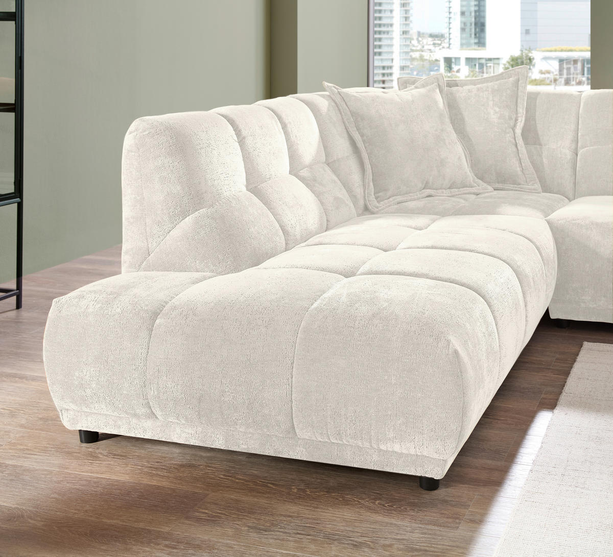 ECKSOFA ITALIA in Chenille Creme  250/284 cm  - Creme/Schwarz, MODERN, Kunststoff/Textil (250/284cm) - Livetastic