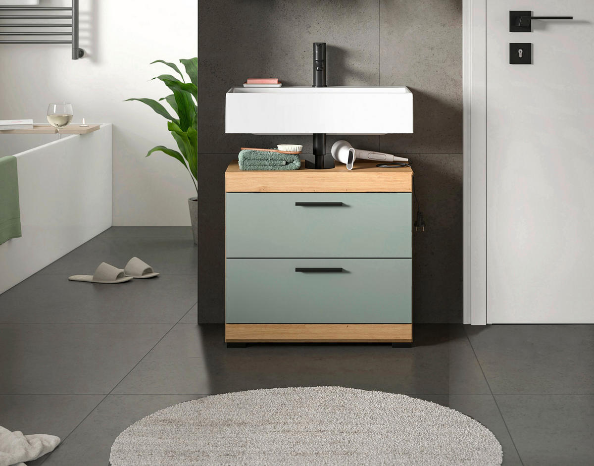 WASCHBECKENUNTERSCHRANK 60/56/37 cm  - Salbeigrün/Schwarz, MODERN, Holzwerkstoff/Kunststoff (60/56/37cm) - MID.YOU