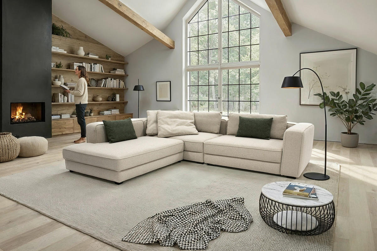 ECKSOFA Chilliano Beige Struktur Rücken echt  - Beige/Schwarz, Design, Kunststoff/Textil (255/290cm) - Chilliano