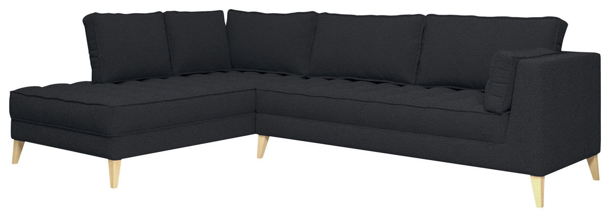 ECKSOFA in Bouclé Schwarz  204/310 cm  - Schwarz/Naturfarben, Design, Holzwerkstoff/Textil (204/310cm) - MID.YOU