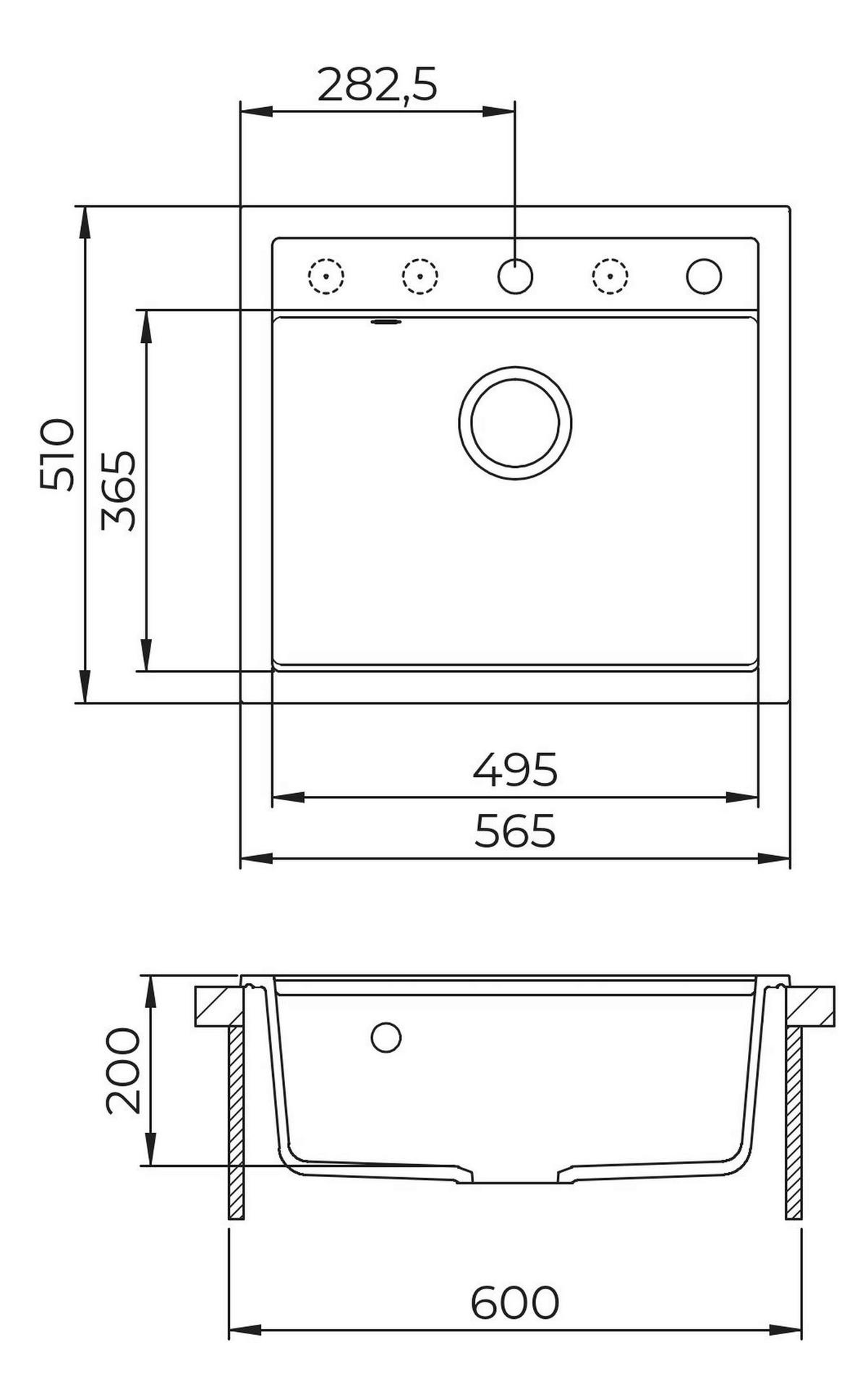 SPÜLE  - Schwarz, Basics, Stein (56,5/20/51cm) - Visiona