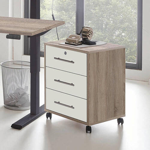 ROLLCONTAINER Weiß, Sonoma Eiche  - Edelstahlfarben/Weiß, MODERN, Holzwerkstoff/Kunststoff (44/58/40cm) - MID.YOU