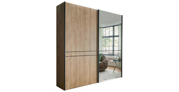 SCHWEBETÜRENSCHRANK  in Eiche Bianco  - Schieferfarben/Eiche Bianco, KONVENTIONELL, Glas/Holzwerkstoff (200/217/67cm) - Dieter Knoll