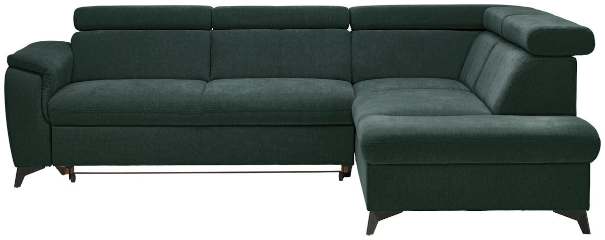 Ecksofa inkl. Funktionen in Chenille Petrol, Dunkelgrün  - Dunkelgrün/Petrol, Design, Textil/Metall (260/203cm) - Stylife