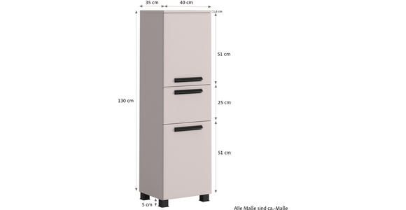 MIDISCHRANK 40/130/35 cm  - Kaschmir/Schwarz, KONVENTIONELL, Holzwerkstoff/Kunststoff (40/130/35cm) - Xora