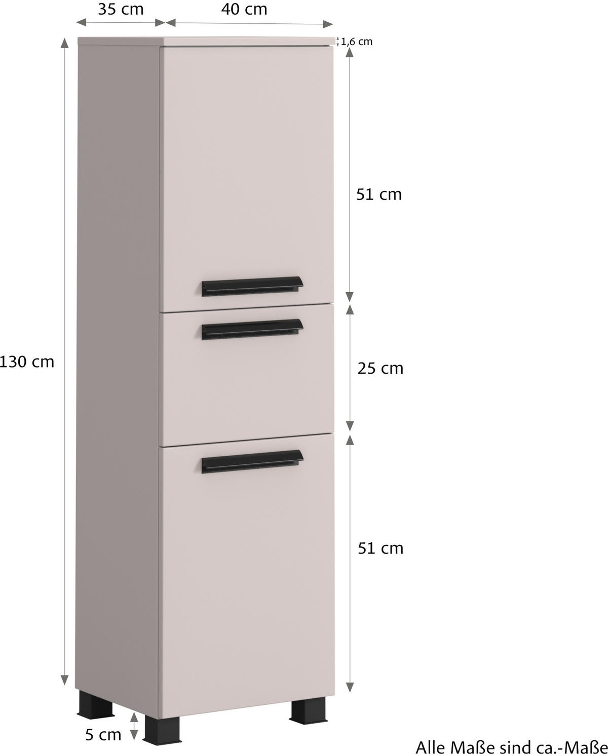 MIDISCHRANK 40/130/35 cm  - Kaschmir/Schwarz, KONVENTIONELL, Holzwerkstoff/Kunststoff (40/130/35cm) - Xora