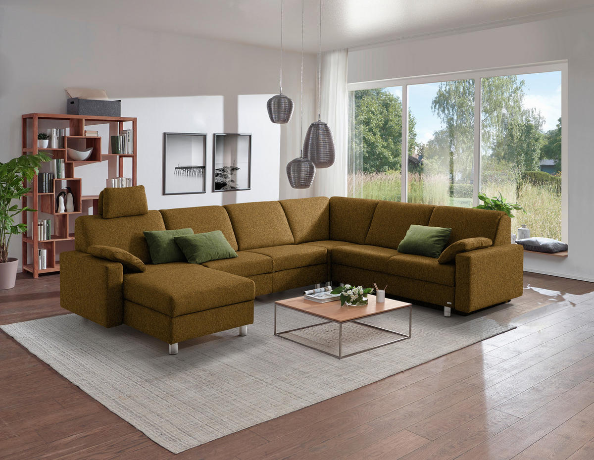 WOHNLANDSCHAFT  in Mikrovelours Senfgelb  - Anthrazit/Senfgelb, KONVENTIONELL, Textil (158/323/237cm) - Sedda