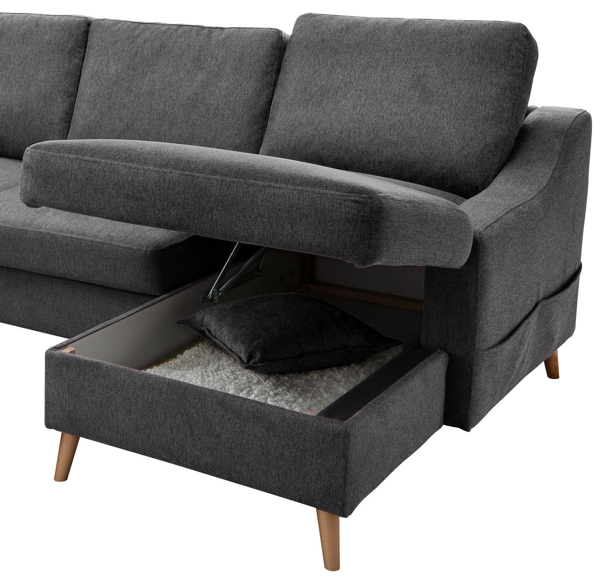 WOHNLANDSCHAFT in Struktur Anthrazit  - Anthrazit/Naturfarben, KONVENTIONELL, Holz/Textil (200/301/150cm) - P & B