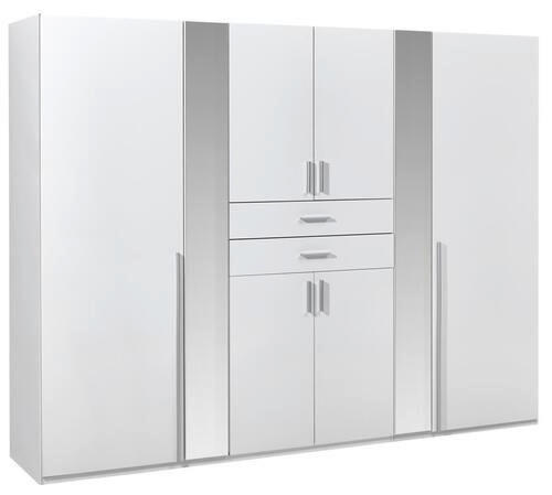 KLEIDERSCHRANK 270/208/58 cm 8-türig Weiß  - Alufarben/Weiß, KONVENTIONELL, Glas/Holzwerkstoff (270/208/58cm) - Carryhome
