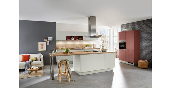 EINBAUKÜCHE - Eichefarben/Rot, Design, Holzwerkstoff - Dieter Knoll