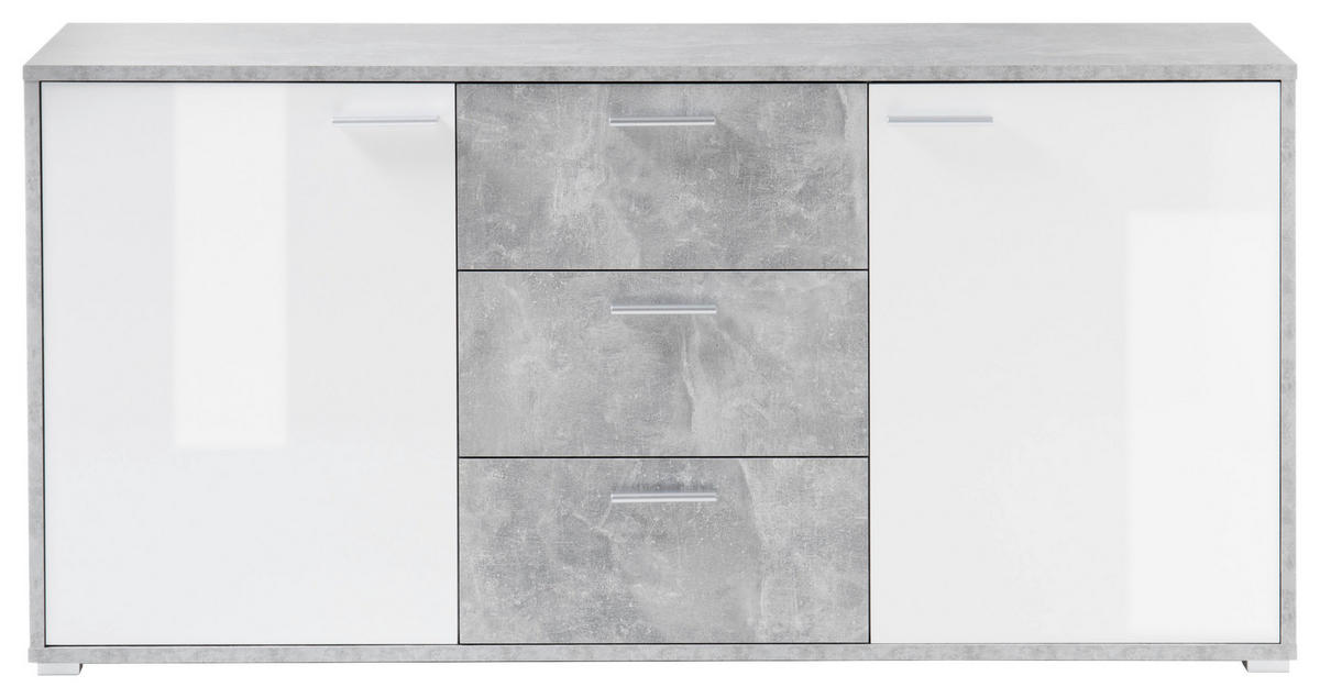 ŠIROKÁ KOMODA, šedá, bílá, 180/87/37 cm - šedá/bílá, Basics, kompozitní dřevo/plast (180/87/37cm)