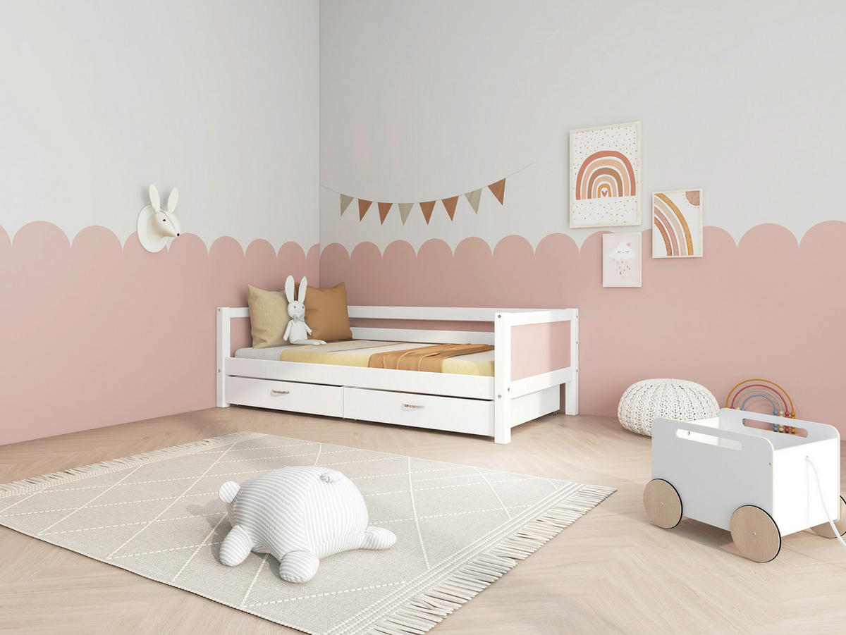 BETT 90/200 cm,  in Rosa, Weiß, Rollrost, Bettschubladen  - Rosa/Weiß, MODERN, Holz (90/200cm) - Chameo