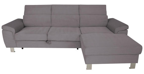 ECKSOFA inkl. Funktionen in Cord Dunkelgrau  - Dunkelgrau/Silberfarben, Design, Textil/Metall (250/167cm) - Xora