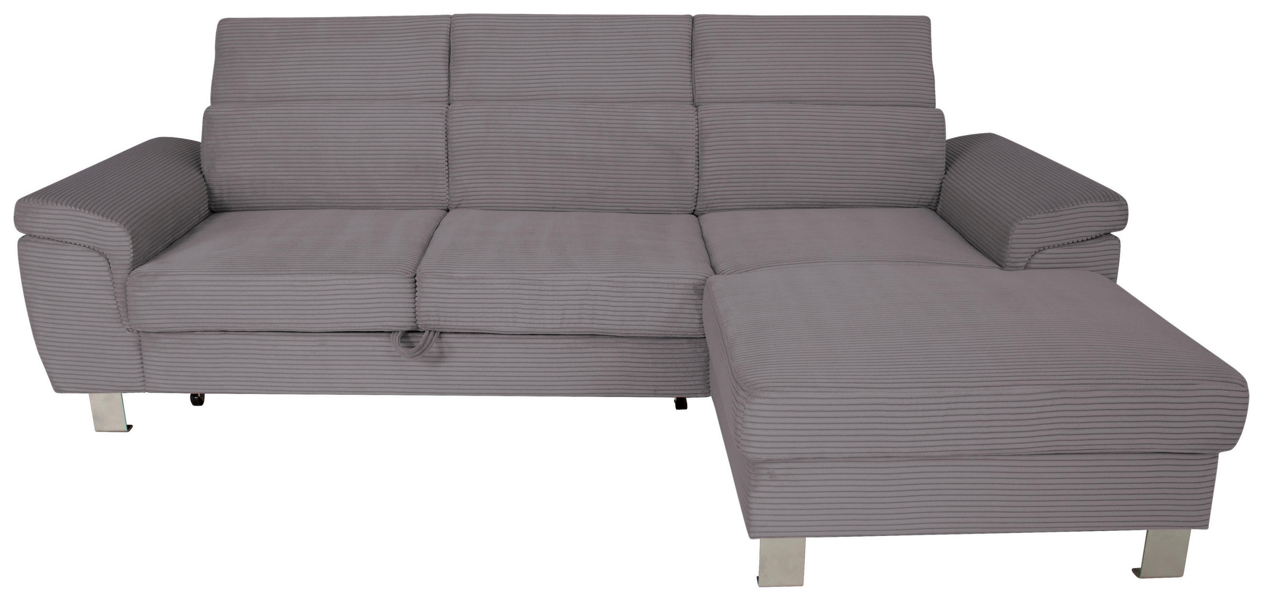 ECKSOFA in Cord Dunkelgrau  - Dunkelgrau/Silberfarben, Design, Textil/Metall (250/167cm) - Xora
