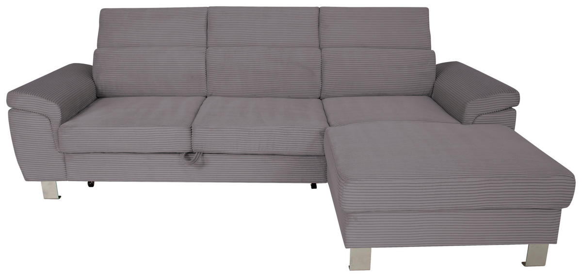 ECKSOFA in Cord Dunkelgrau  - Dunkelgrau/Silberfarben, Design, Textil/Metall (250/167cm) - Xora