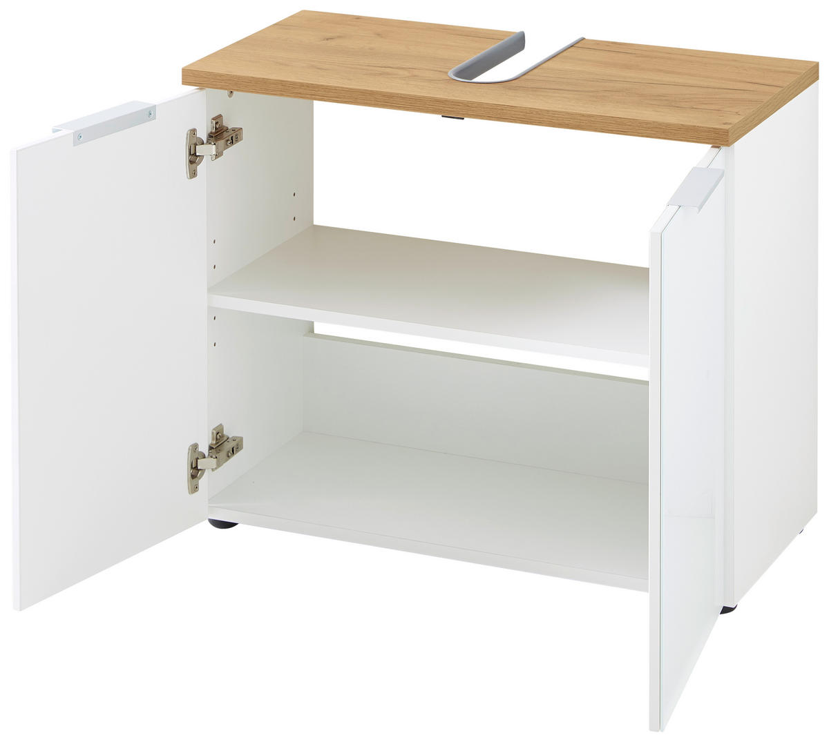WASCHBECKENUNTERSCHRANK 70/58/34 cm  - Edelstahlfarben/Eichefarben, Design, Glas/Holzwerkstoff (70/58/34cm) - Germania