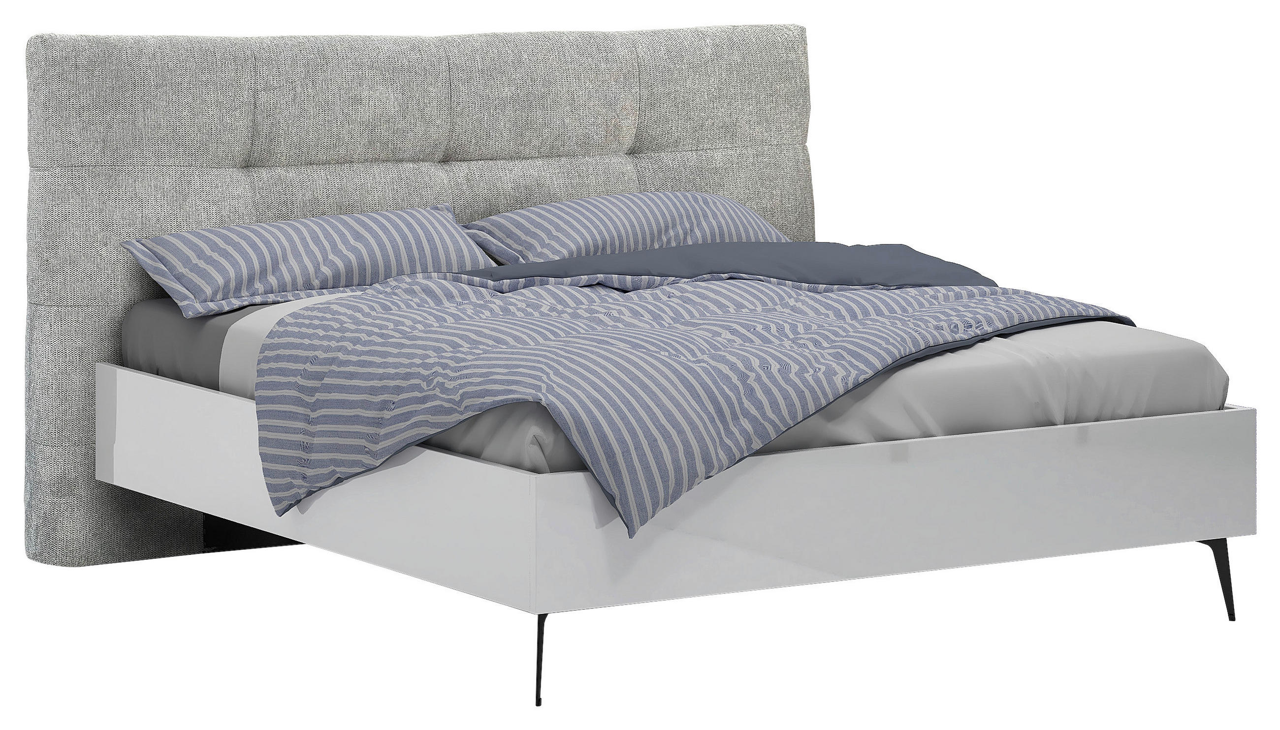 BETT 180/200 cm,  in Grau, Weiß, gepolstertes Kopfteil,  - Schwarz/Weiß, Design, Metall (180/200cm) - Novel