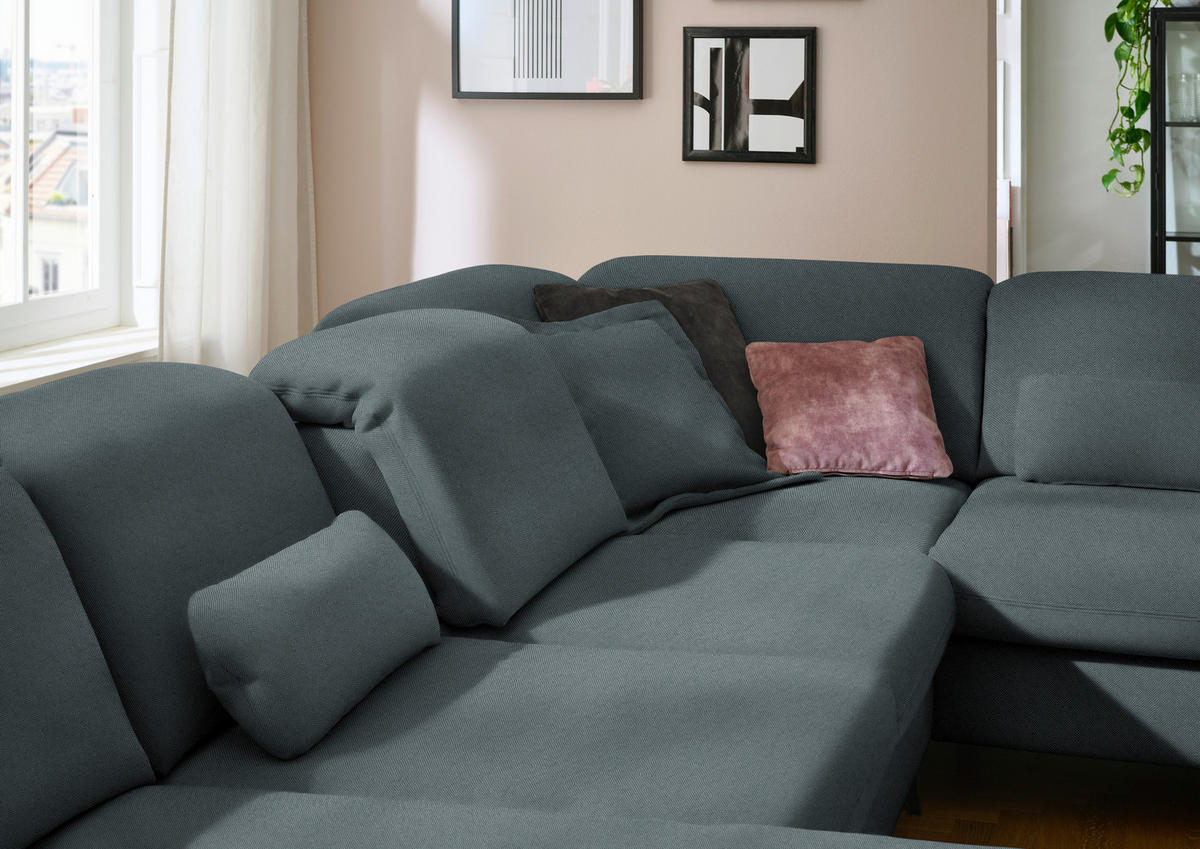 WOHNLANDSCHAFT  in Chenille Blau  - Blau/Schwarz, Design, Textil/Metall (198/369/255cm) - Beldomo Style