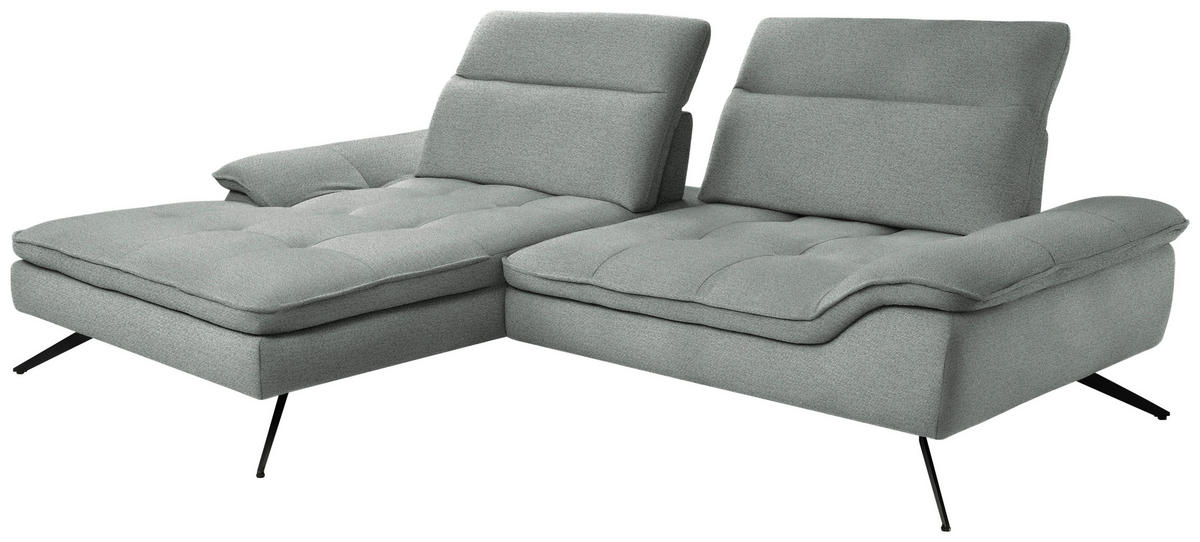 ECKSOFA in Chenille Hellgrau  - Hellgrau/Schwarz, Design, Textil/Metall (179-202/288cm) - Stylife