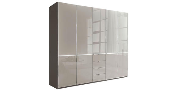 DREHTÜRENSCHRANK 250/216/58 cm 5-türig Grau, Dunkelgrau  - Chromfarben/Dunkelgrau, KONVENTIONELL, Glas/Holzwerkstoff (250/216/58cm) - Novel