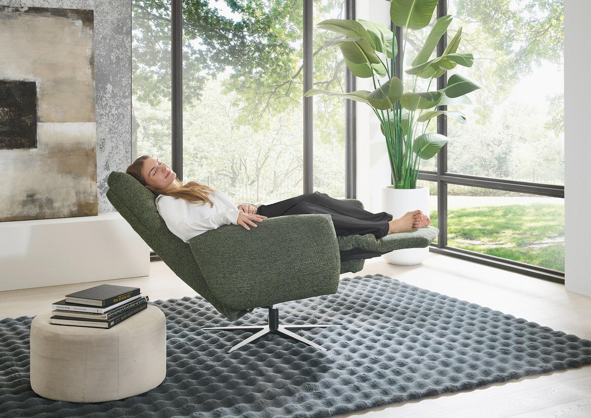 RELAXSESSEL Chenille Relaxfunktion, Kopfteilverstellung, Rücken echt    - Schwarz/Grün, KONVENTIONELL, Textil/Metall (78/111/86cm) - Valdera