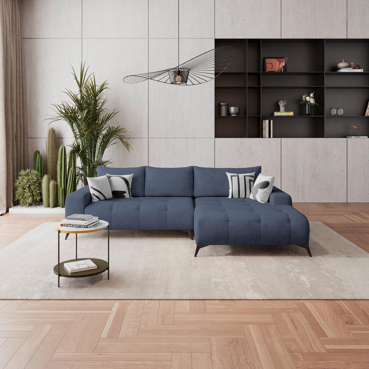 HÖRNSOFFA i flatväv blå  - blå/svart, Trend, metall/textil (290/175cm) - MID.YOU