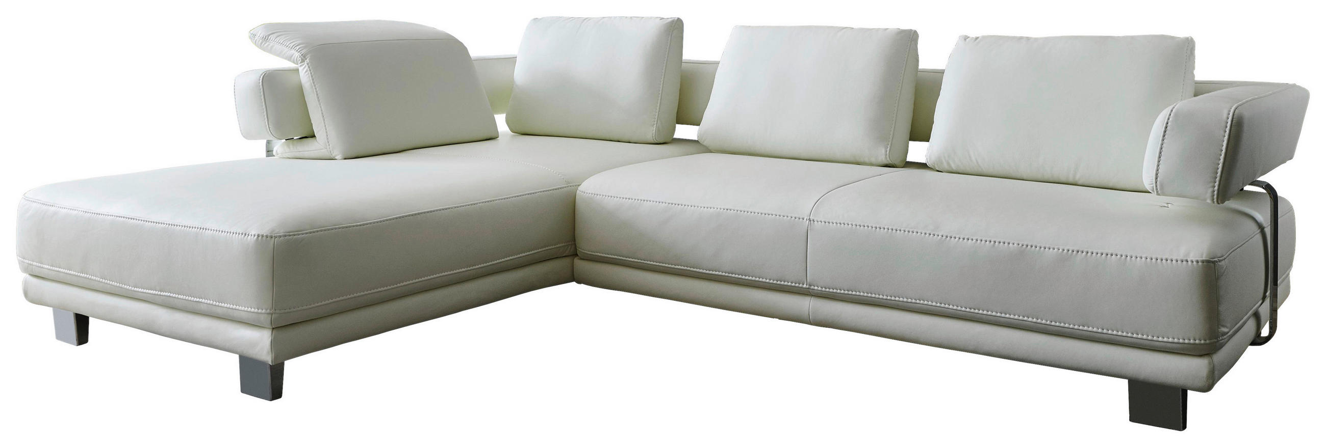 ECKSOFA Weiß Echtleder  - Chromfarben/Weiß, Natur, Leder/Metall (214/297cm) - Valdera