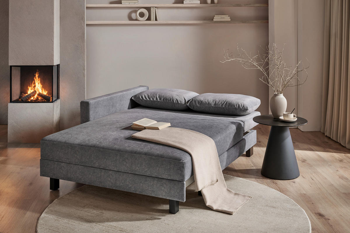 LIEGE in Velours Grau  - Eiche dunkel/Grau, MODERN, Holz/Textil (137/72/155cm) - Joka