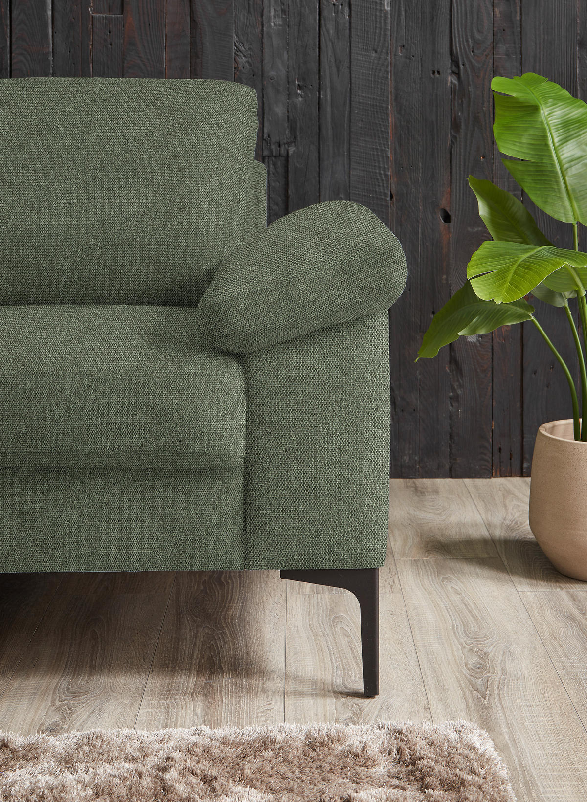 3-SITZER-SOFA in Flachgewebe Olivgrün  - Schwarz/Olivgrün, Design, Textil/Metall (226/89/97cm) - Pure Home Lifestyle