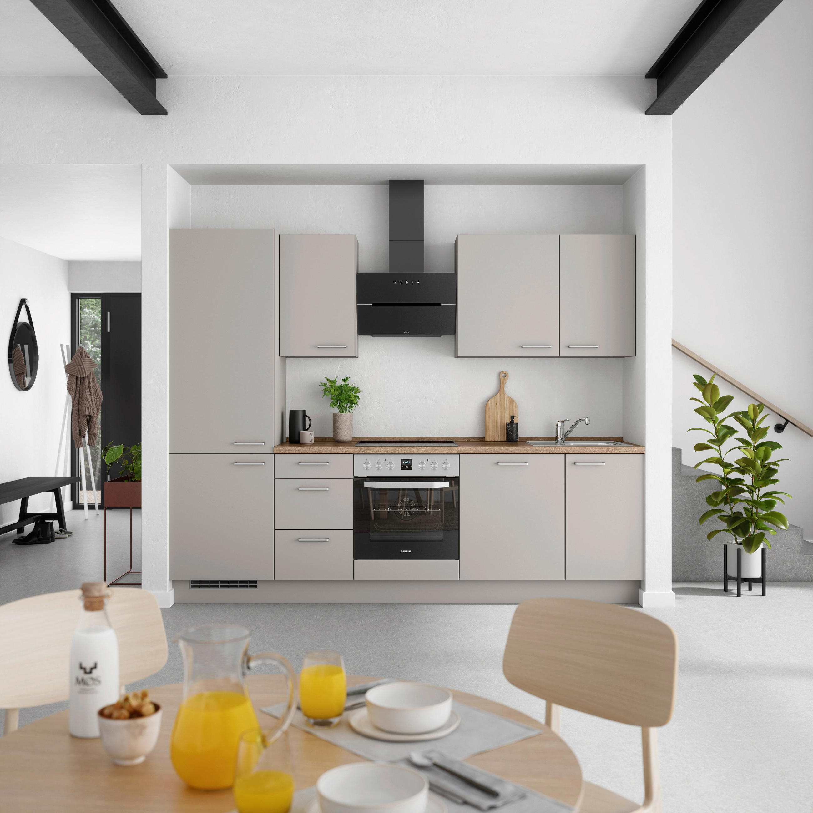 KÜCHENBLOCK 270 cm   in Grau, Eiche dunkel  - Eiche dunkel/Edelstahlfarben, MODERN, Holzwerkstoff/Metall (270cm) - Nobilia