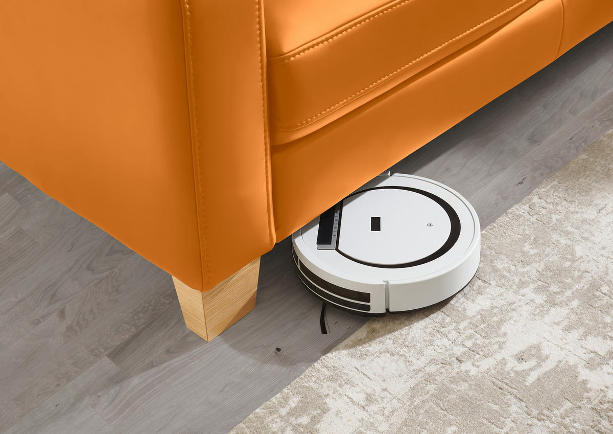 ECKSOFA in Echtleder Currygelb  - Currygelb/Eiche Bianco, Konventionell, Leder/Holz (257/235cm) - Valdera