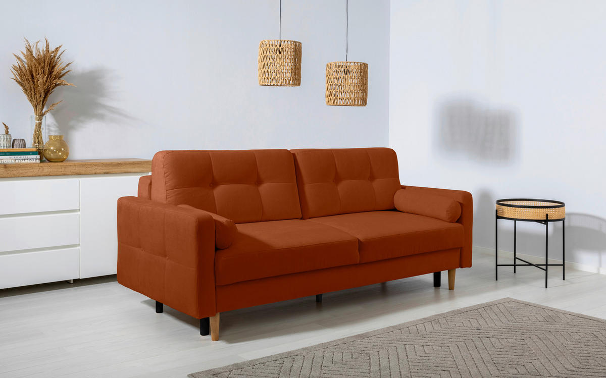 SCHLAFSOFA in Terracotta  - Buchefarben/Terracotta, Design, Holz/Textil (222/93/99cm) - MID.YOU