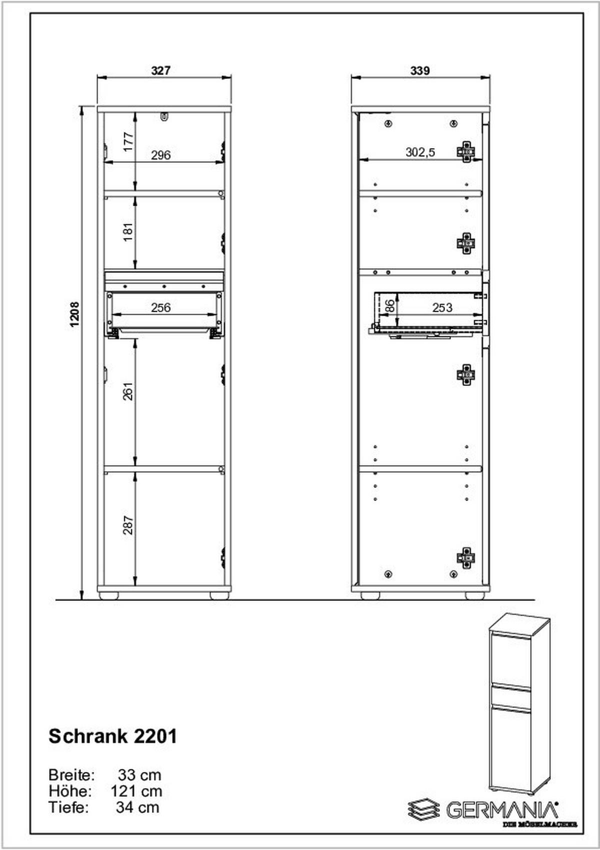 MIDISCHRANK 33/121/34 cm  - Schwarz/Grau, MODERN, Holzwerkstoff/Metall (33/121/34cm) - Germania