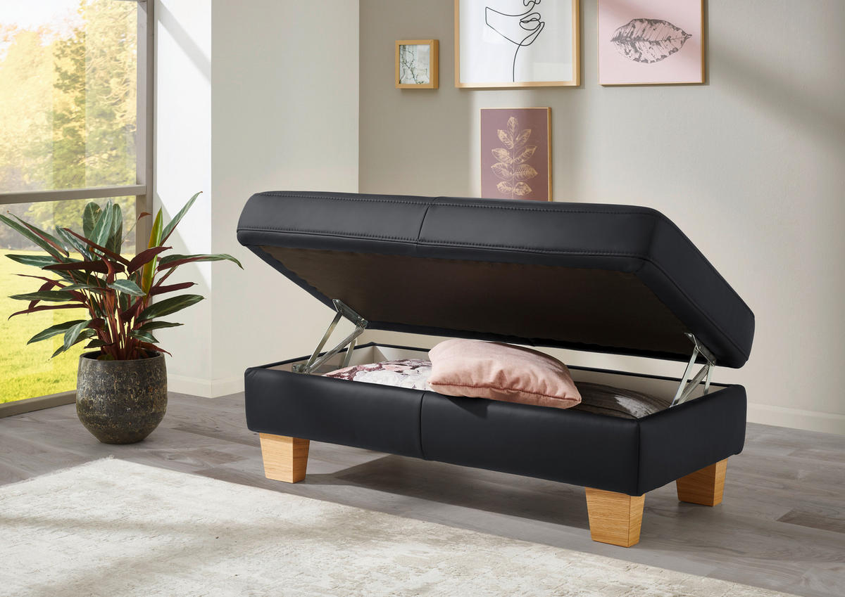 ECKSOFA in Echtleder Anthrazit  235/257 cm  - Eiche Bianco/Anthrazit, Natur, Leder/Holz (235/257cm) - Valdera