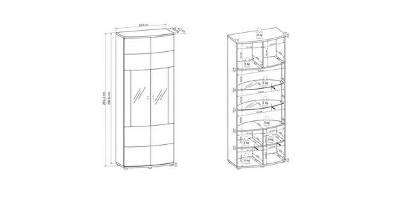 VITRINE in Anthrazit, Weiß Hochglanz  - Weiß Hochglanz/Anthrazit, Design, Glas/Holzwerkstoff (80/203,3/42,7cm) - Carryhome