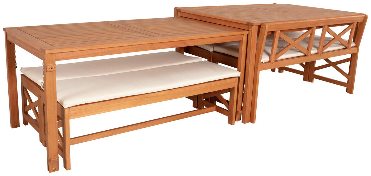 GARTENSET Eukalyptusholz Hartholz  - Weiß/Teakfarben, Natur, Holz/Textil - Ambia Garden