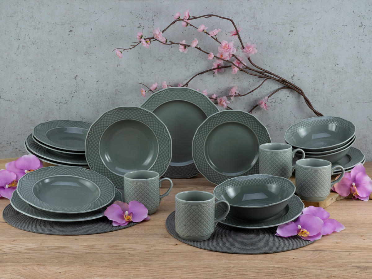 KOMBINOVANÝ SERVIS, 20-dielne, porcelán - sivá, Basics, keramika - Creatable