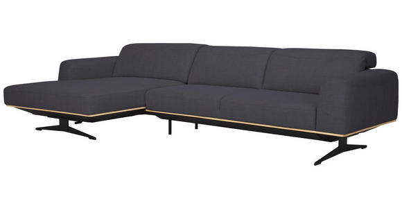 ECKSOFA Dunkelblau Struktur  - Eichefarben/Schwarz, Design, Holz/Textil (163/305cm) - Novel