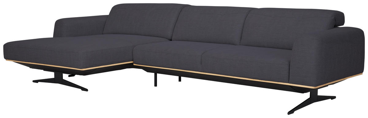 ECKSOFA in Struktur Dunkelblau  - Eichefarben/Schwarz, Design, Holz/Textil (163/305cm) - Novel